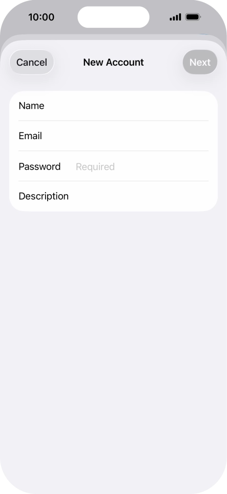Press Password and key in the password for your email account. Press Password and key in the password for your email account.