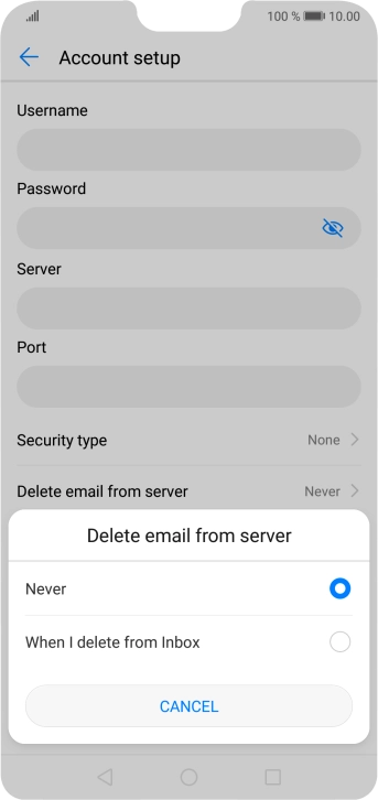 Press Never to keep email messages on the server when you delete them on your phone. Press Never to keep email messages on the server when you delete them on your phone.