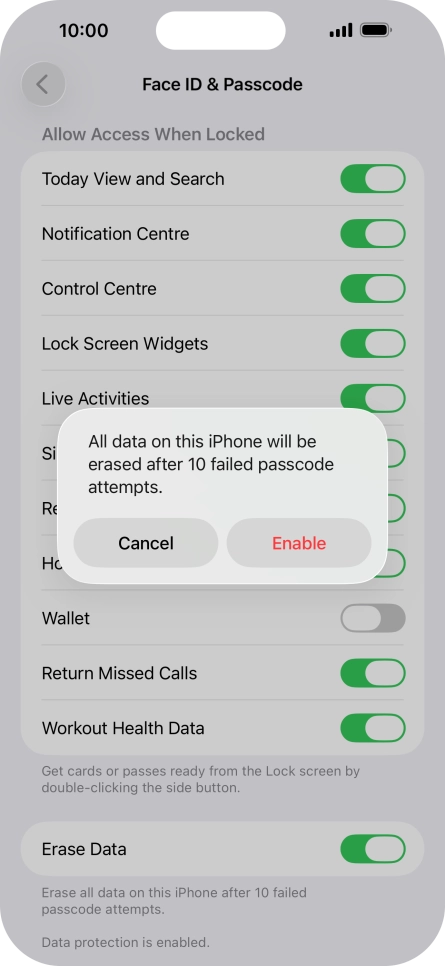 If you turn on the function, press Enable. If you turn on the function, press Enable.