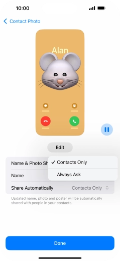 Press the required setting. Press the required setting.