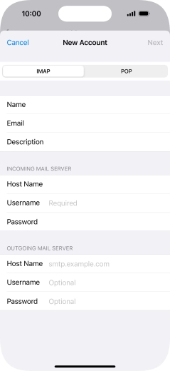 Press Username and key in the username for your email account. Press Username and key in the username for your email account.