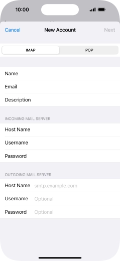 Press Host Name and key in the name of your email provider's outgoing server. Press Host Name and key in the name of your email provider's outgoing server.