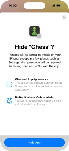 Press Hide App. Press Hide App.