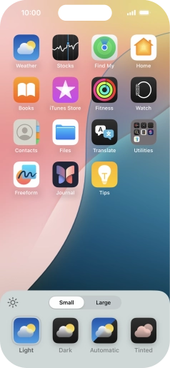 Press the required setting to select the size of app icons on the home screen. Press the required setting to select the size of app icons on the home screen.