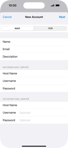 Press Username and key in the username for your email account. Press Username and key in the username for your email account.