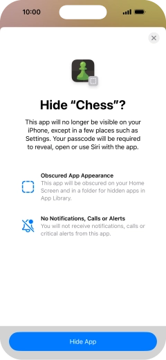 Press Hide App. Press Hide App.