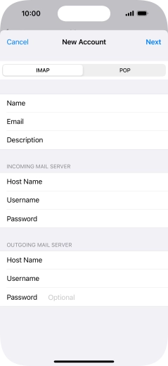 Press Password and key in the password for your email account. Press Password and key in the password for your email account.