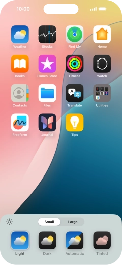 Press the required setting to select the size of app icons on the home screen. Press the required setting to select the size of app icons on the home screen.