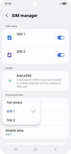 Press the required setting. Press the required setting.