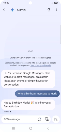 The text suggestion from Gemini is displayed. The text suggestion from Gemini is displayed.