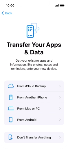 Press Don't Transfer Anything and follow the instructions on the screen to finish the activation. Press Don't Transfer Anything and follow the instructions on the screen to finish the activation.