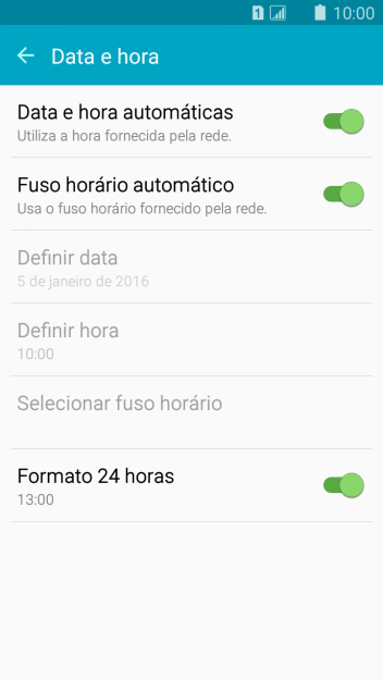 Pressione Fuso horário automático para ativar ou desativar a função. Pressione Fuso horário automático para ativar ou desativar a função.