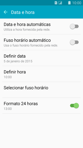 Pressione Data e hora automáticas para ativar a função. Pressione Data e hora automáticas para ativar a função.