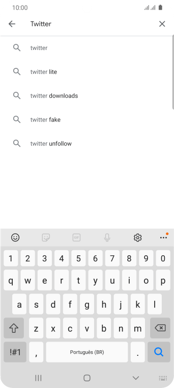 Digite Twitter e pressione o ícone de busca. Digite Twitter e pressione o ícone de busca.