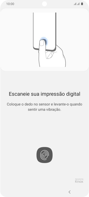 Siga as instruções na tela para configurar o código de bloqueio do celular com impressão digital. Siga as instruções na tela para configurar o código de bloqueio do celular com impressão digital.