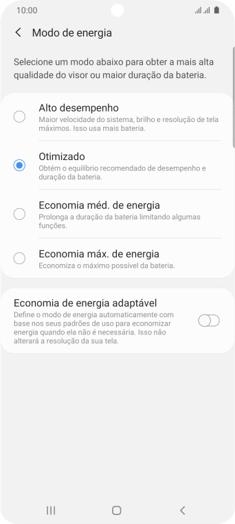 Pressione o campo ao lado da configuração desejada. Pressione o campo ao lado da configuração desejada.