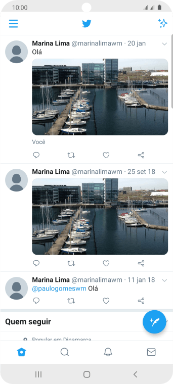 Pressione o ícone de novo tweet. Pressione o ícone de novo tweet.