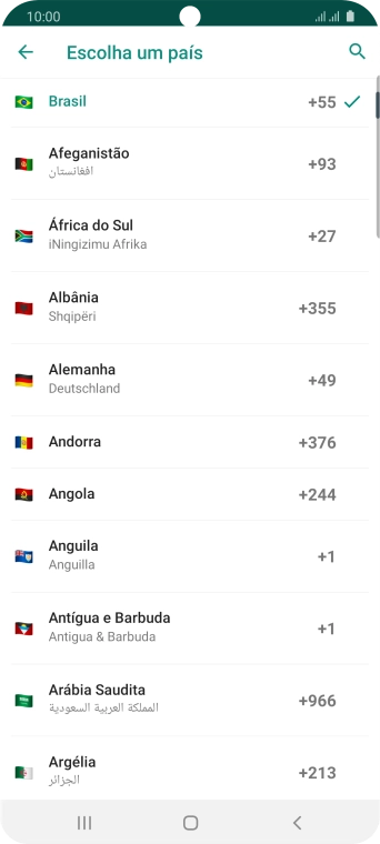 Pressione o país desejado. Pressione o país desejado.
