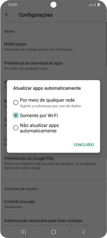 Para ativar a atualização automática de apps via rede celular, você deve pressionar Por meio de qualquer rede. Para ativar a atualização automática de apps via rede celular, você deve pressionar Por meio de qualquer rede.