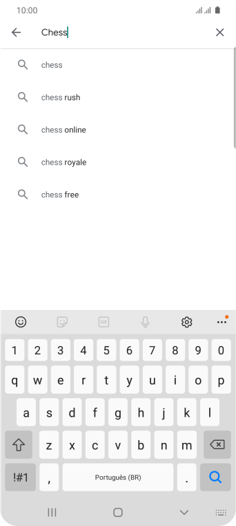 Insira o nome ou assunto do app desejado, e pressione o ícone de busca. Insira o nome ou assunto do app desejado, e pressione o ícone de busca.