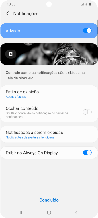 Pressione os indicadores ao lado das configurações desejadas para ativá-las ou desativá-las. Pressione os indicadores ao lado das configurações desejadas para ativá-las ou desativá-las.