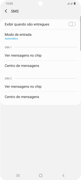 Pressione Centro de mensagens abaixo do chip desejado. Pressione Centro de mensagens abaixo do chip desejado.