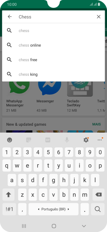Insira o nome ou assunto do app desejado, e pressione o ícone de busca. Insira o nome ou assunto do app desejado, e pressione o ícone de busca.