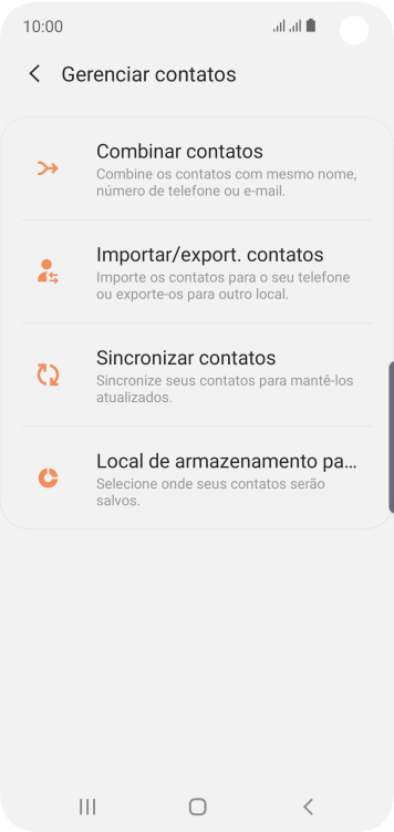 Pressione Importar/export. contatos. Pressione Importar/export. contatos.