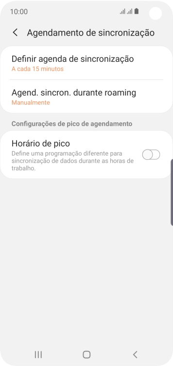 Pressione Definir agenda de sincronização. Pressione Definir agenda de sincronização.