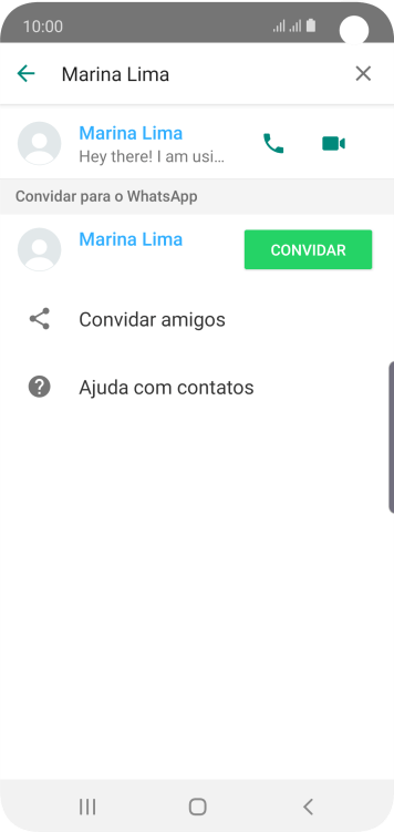Pressione o ícone de chamada de voz para realizar uma chamada de voz para o contato. Pressione o ícone de chamada de voz para realizar uma chamada de voz para o contato.