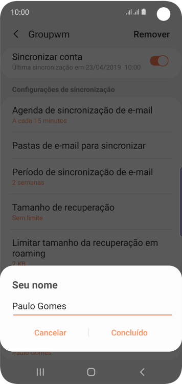 Digite o nome do remetente, e pressione Concluído. Digite o nome do remetente, e pressione Concluído.