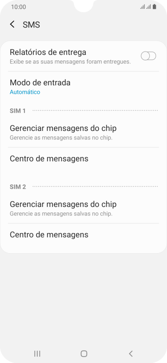 Pressione Centro de mensagens abaixo do chip desejado. Pressione Centro de mensagens abaixo do chip desejado.