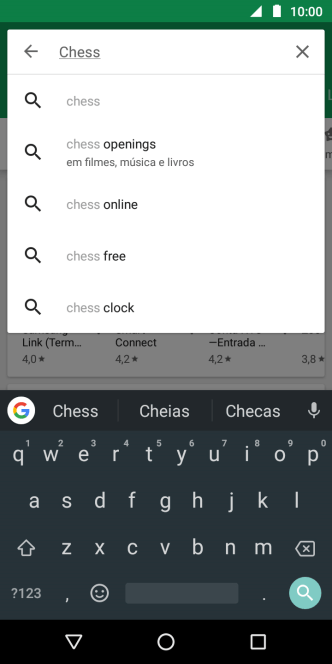 Insira o nome ou assunto do app desejado, e pressione o ícone de busca. Insira o nome ou assunto do app desejado, e pressione o ícone de busca.