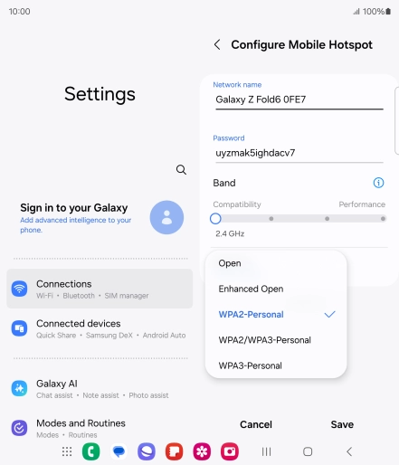 Press WPA3-Personal to password protect your Wi-Fi hotspot. Press WPA3-Personal to password protect your Wi-Fi hotspot.