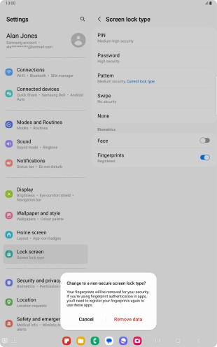 Press Remove data. Press Remove data.