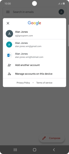 Press the required email account. Press the required email account.