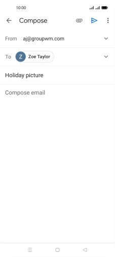 Press the text input field and write the text for your email. Press the text input field and write the text for your email.