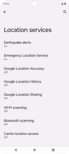 Press Google Location Accuracy. Press Google Location Accuracy.
