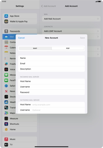 Press Host Name and key in the name of your email provider's outgoing server. Press Host Name and key in the name of your email provider's outgoing server.
