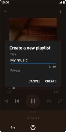 Key in a name for the playlist and press CREATE. Key in a name for the playlist and press CREATE.
