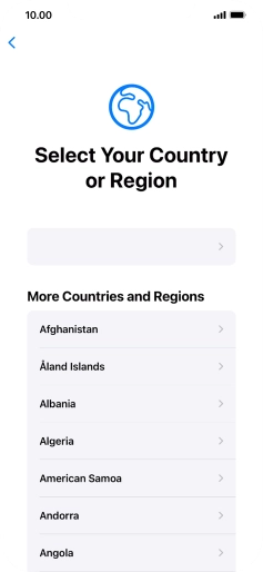 Press the required country or area. Press the required country or area.