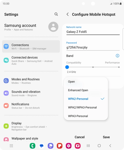 Press WPA3-Personal to password protect your Wi-Fi hotspot. Press WPA3-Personal to password protect your Wi-Fi hotspot.