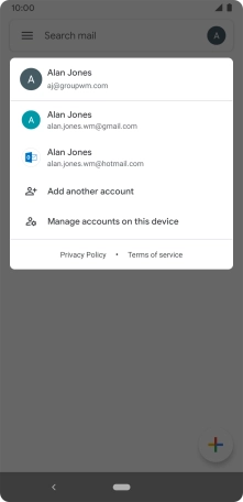 Press the required email account. Press the required email account.