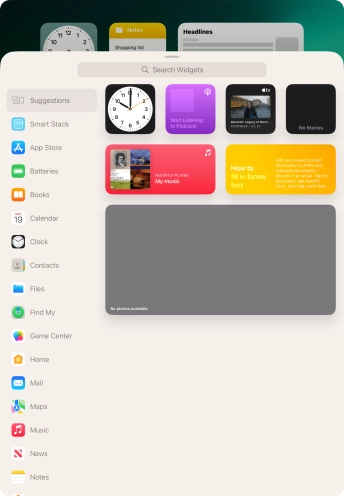 Press the required widget. Press the required widget.