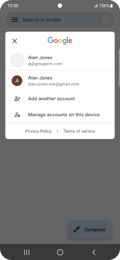 Press the required email account. Press the required email account.