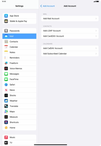 Press Add Mail Account. Press Add Mail Account.