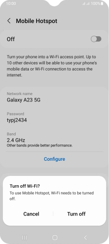 If Wi-Fi is turned on, press Turn off. If Wi-Fi is turned on, press Turn off.
