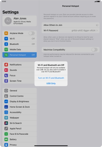 If Wi-Fi is turned off, press Turn on Wi-Fi and Bluetooth. If Wi-Fi is turned off, press Turn on Wi-Fi and Bluetooth.