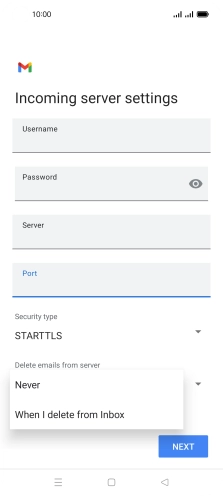 Press Never to keep email on the server when you delete them on your phone. Press Never to keep email on the server when you delete them on your phone.