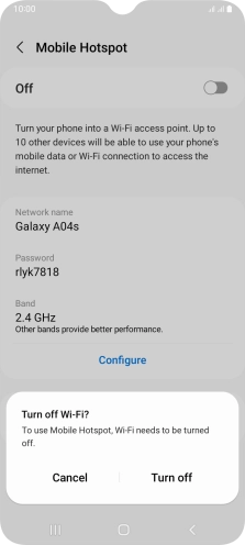 If Wi-Fi is turned on, press Turn off. If Wi-Fi is turned on, press Turn off.
